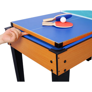 5-in-1 Multi-Game Table - Billiards, Push Hockey, Foosball, Ping Pong, and Basketball brown /blue