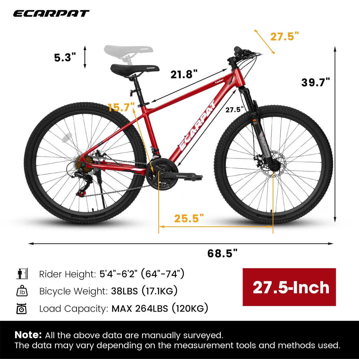 A27312 Mountain Bike 27.5 Inch Wheels, 21-Speed Mens Womens Trail Commuter City Mountain Bike, Aluminium Frame Disc Brakes Thumb Shifter Front Fork Bicycles