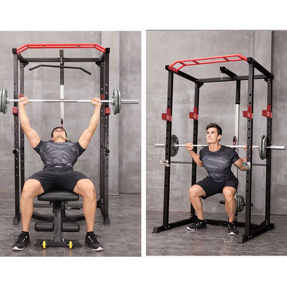 1000Lbs Capacity Multi-functional Power Cage, Home Adjustable Pullup Squat Rack Comprehensive Fitness Barbell Rack