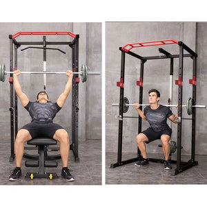 1000Lbs Capacity Multi-functional Power Cage, Home Adjustable Pullup Squat Rack Comprehensive Fitness Barbell Rack