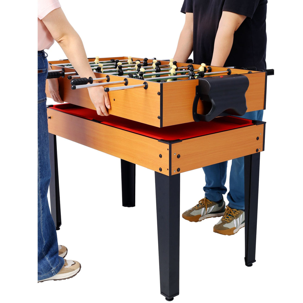 5-in-1 Multi-Game Table - Billiards, Push Hockey, Foosball, Ping Pong, and Basketball brown/red