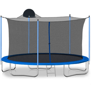 12FT Trampoline with Safety Enclosure and Ladder - Perfect for Kids and Adults, Includes Basketball Hoop