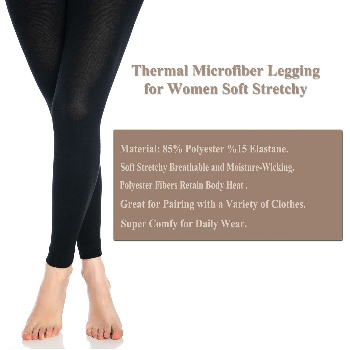 Black Thermal Leggings for Women Microfiber Soft Stretchy Full Winter seamless Warm Tight Leggings