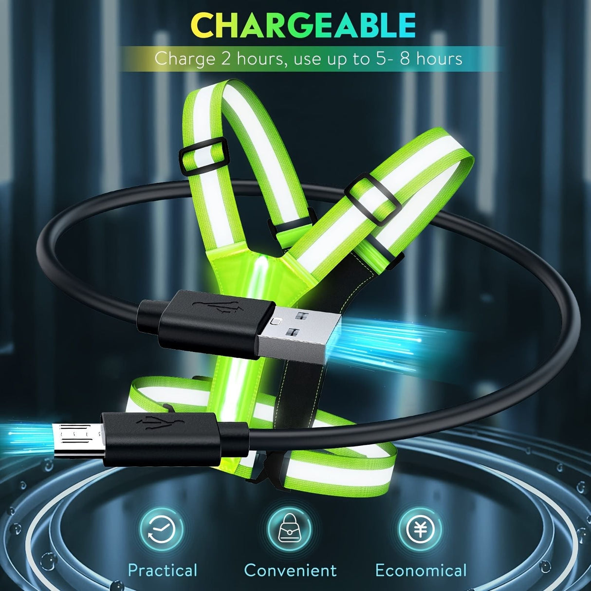 Led Light Running Vest Reflective, hi vis vest For Walking At Night, High Visibility Gear Rechargeable Adjustable for Runners Walkers Men and Women