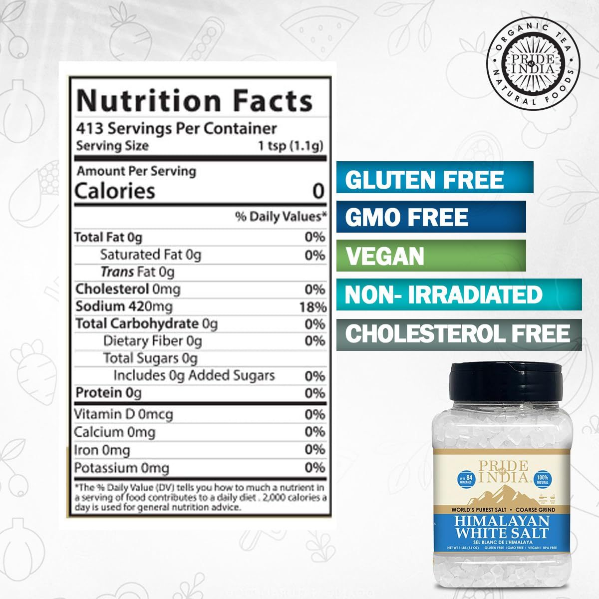 Himalayan White Salt by Pride Of India - 1lb - Rarest & Enriched W/84+ Natural Minerals- Low Sodium- Mineral Rich Nutrition and Enhanced Taste- Healthier Table Salt Substitute