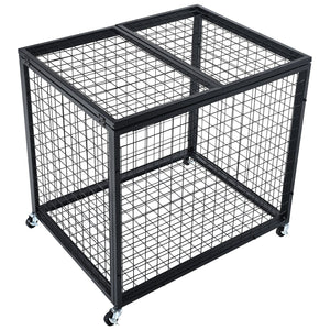 Heavy-Duty Sports Ball Storage Cart with Lockable Basketball Cage and Double Lids