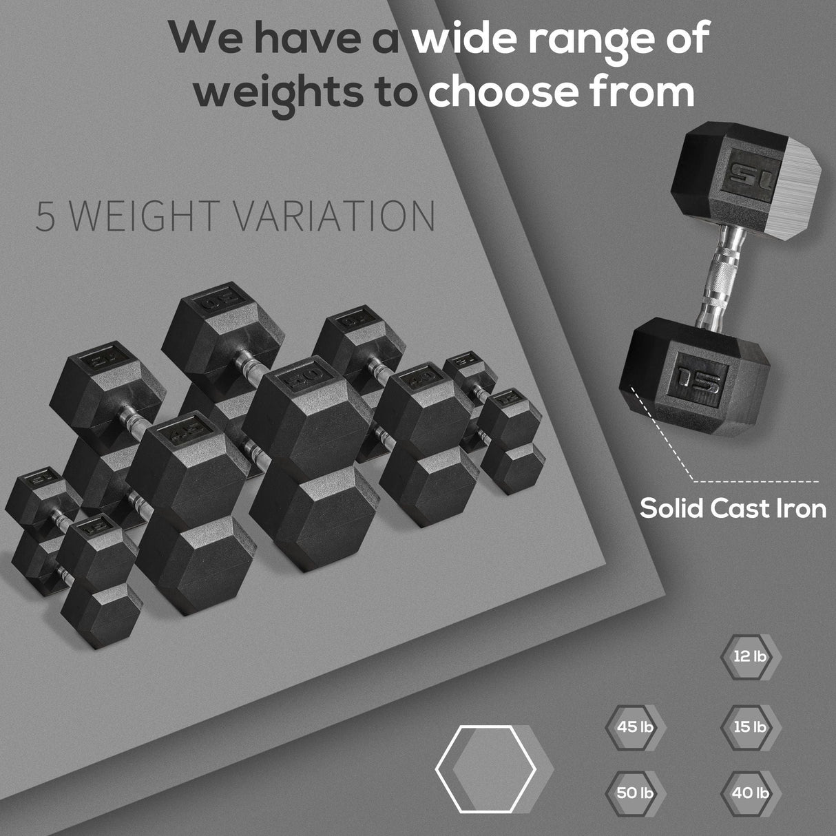 Soozier 2 x 15lbs Hex Dumbbell Set of 2, Rubber Weights Exercise Fitness Dumbbell with Non-Slip Handles, Anti-roll, for Women or Men Home Gym Workout