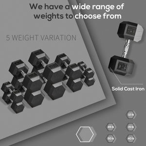 Soozier 2 x 15lbs Hex Dumbbell Set of 2, Rubber Weights Exercise Fitness Dumbbell with Non-Slip Handles, Anti-roll, for Women or Men Home Gym Workout