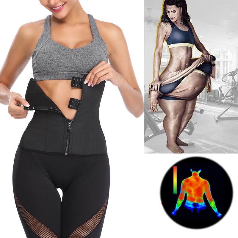 Women Latex Waist Trimmer Body Shaper Corsets with Zipper Cincher Corset Top Slimming Belt Black Shapers Shapewear Plus Size