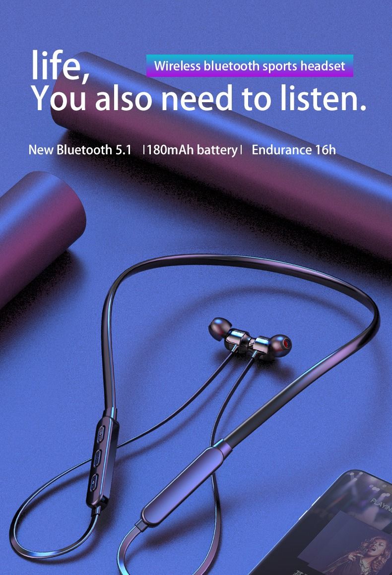 Neck-mounted Wireless earbuds Sports Headphones Neck Bluetooth 5.3 In-Ear Metal Earphones