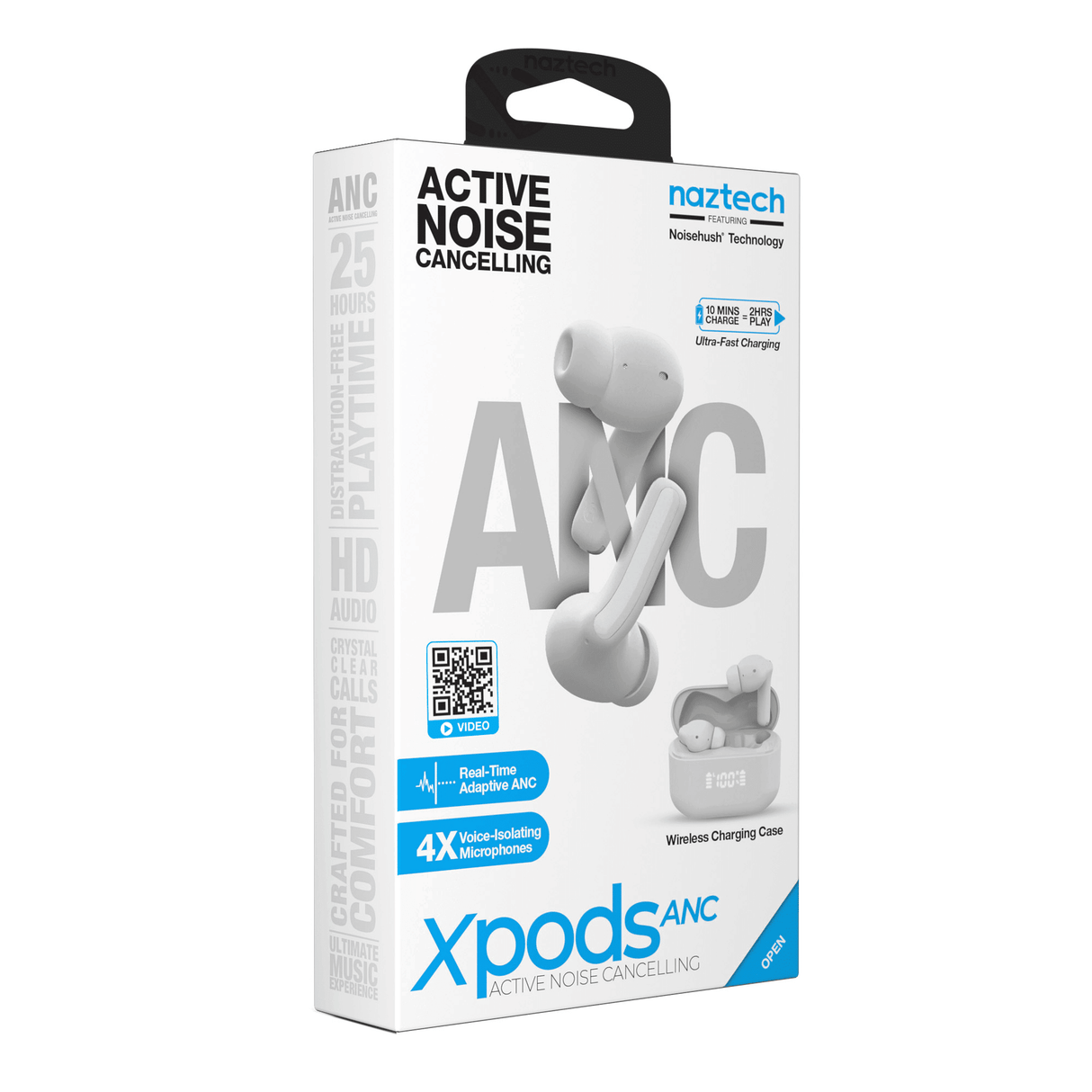Active Noise Cancelling True Wireless Earbuds with Wireless Charging Case