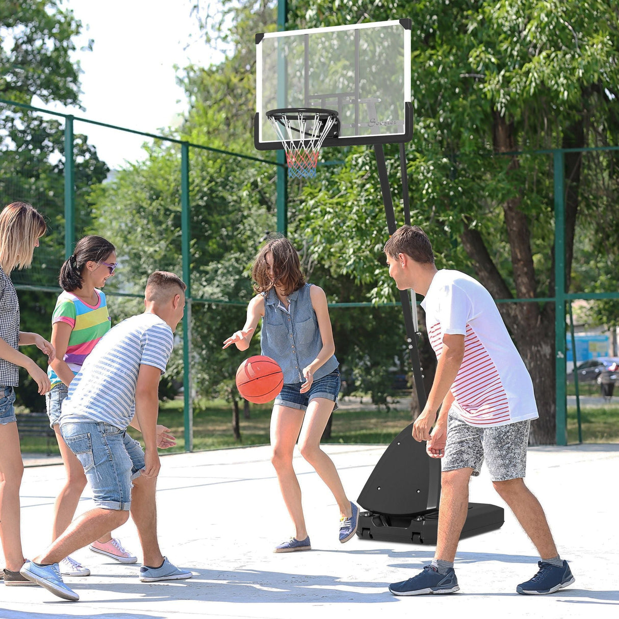 Freestanding Adjustable Basketball Hoop with 44" Shatterproof Backboard & Wheels