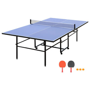 9ft Tennis Table Foldable & Portable Ping Pong Table Set for Indoor Games with Net, 2 Table Tennis Paddles and 3 Balls