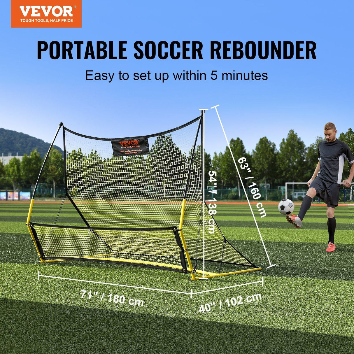 Soccer Trainer, 2-IN-1 Portable Soccer Rebounder Net, 71"x40" Iron Soccer Practice Equipment,