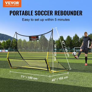 Soccer Trainer, 2-IN-1 Portable Soccer Rebounder Net, 71"x40" Iron Soccer Practice Equipment,