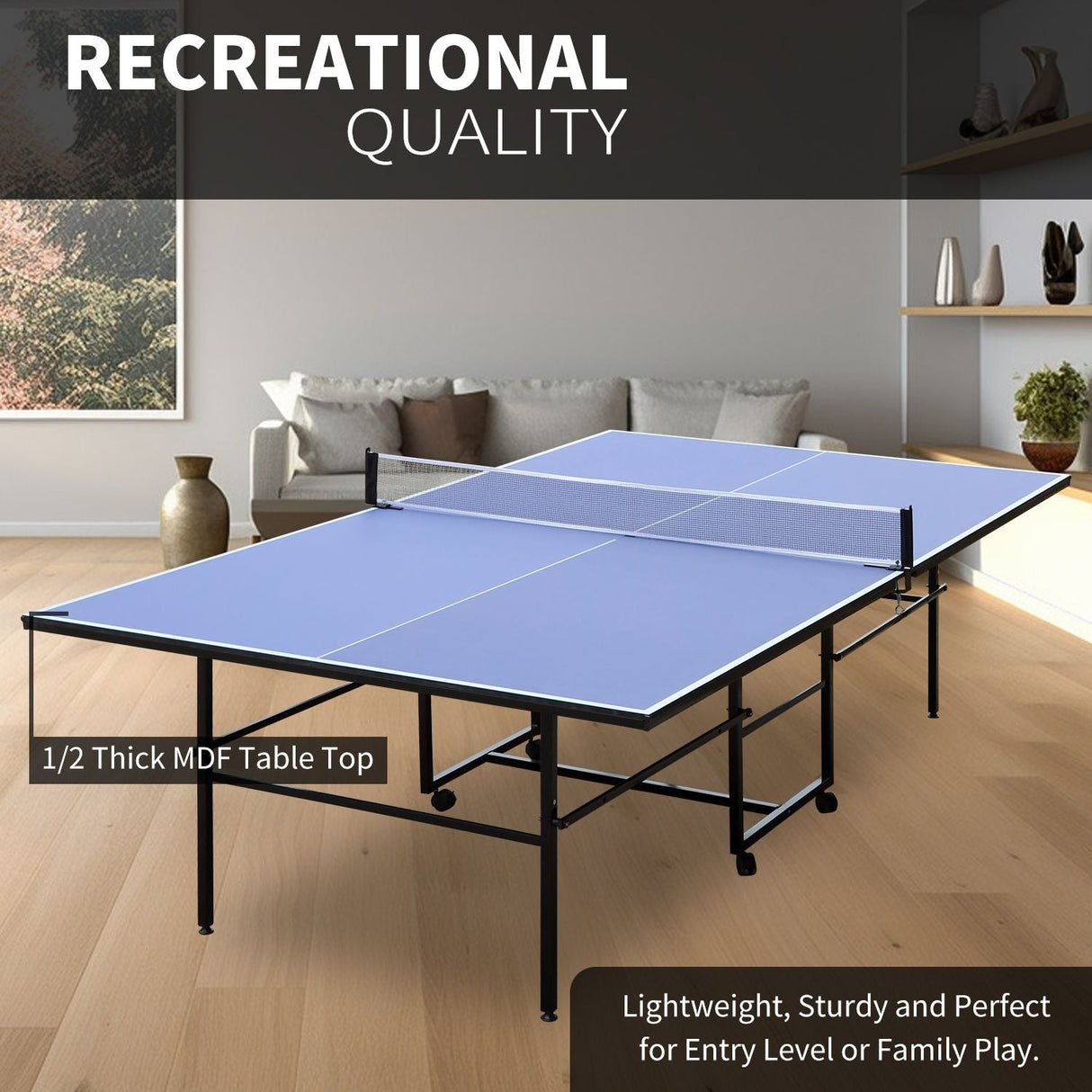 9ft Tennis Table Foldable & Portable Ping Pong Table Set for Indoor Games with Net, 2 Table Tennis Paddles and 3 Balls