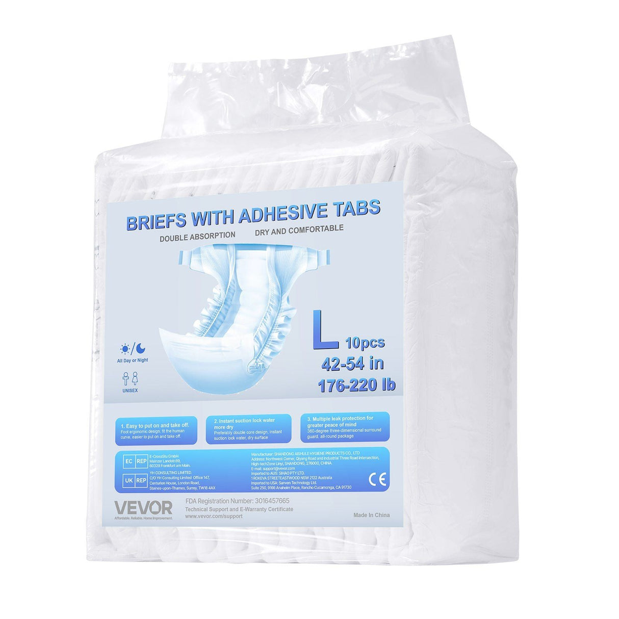 VEVOR Adult Briefs with Adhesive Tabs Incontinence Briefs for Men Women L Size