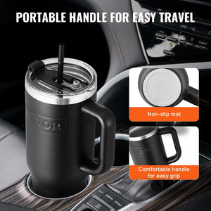 40 oz tumbler Insulated rambler Stainless Steel Coffee Cup Handheld Black