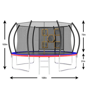 14FT Trampoline, Outdoor Trampolines for Kids and Adults, Recreational Trampoline with Enclosure Net & Ladder, Round Trampoline ASTM Approved