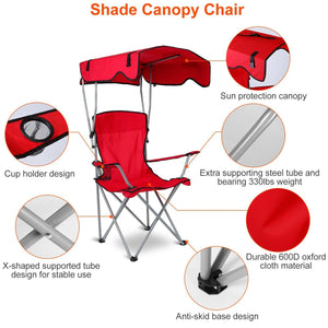 Portable Camping Chair with Adjustable Canopy - Lightweight Folding Design for Sunshade