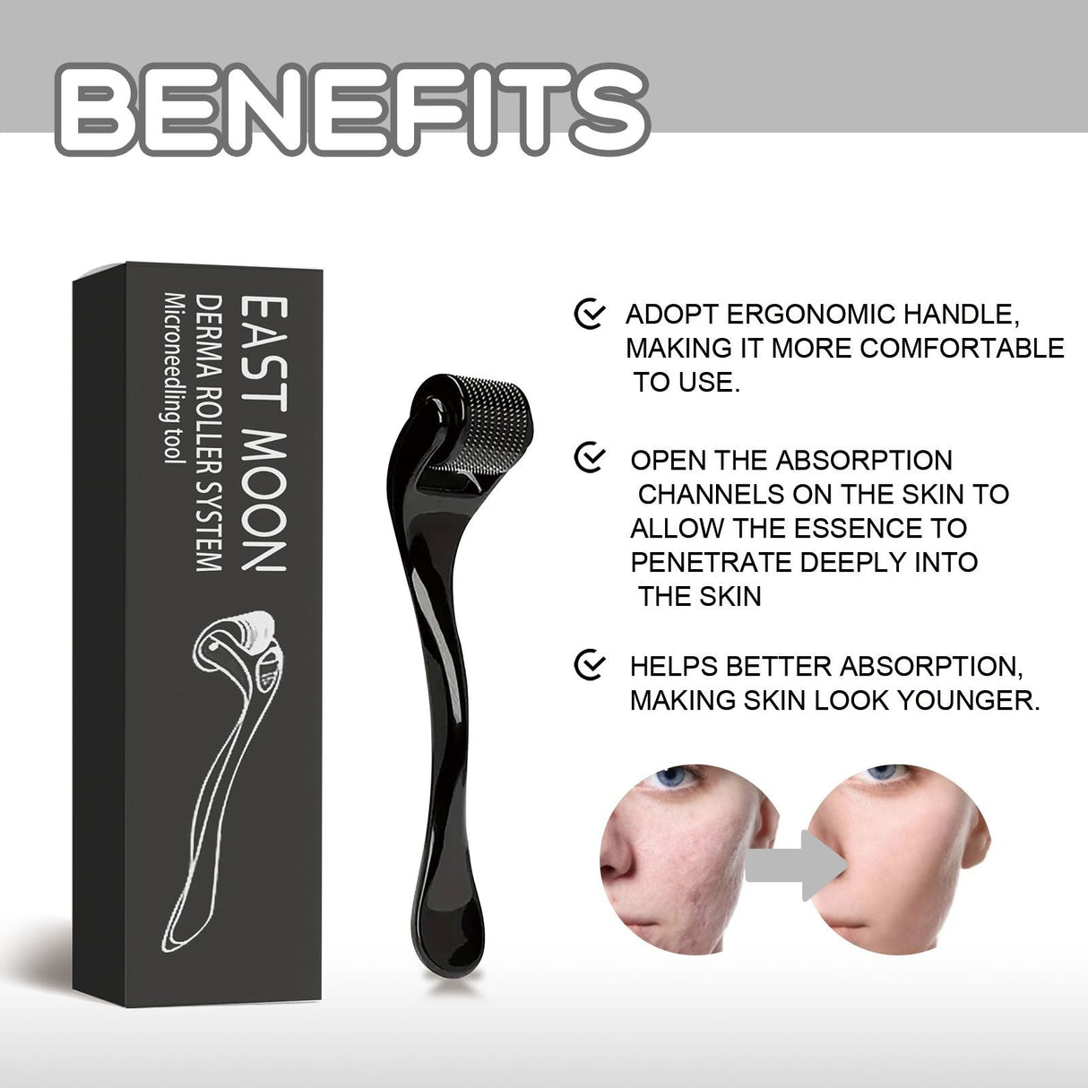 East Moon Facial Massage Roller To Reduce Fine Lines Closed Acne Rejuvenation Face Massage Treatment