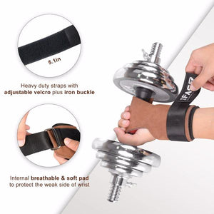 Wrist Straps - Weightlifting Hooks, Non-slip Cowhide Padded Workout Gloves for Men and Women Deadlift, Pull Up, Rows, Home Gym Power Training (Brown)