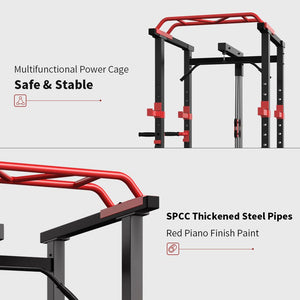 1000Lbs Capacity Multi-functional Power Cage, Home Adjustable Pullup Squat Rack Comprehensive Fitness power Rack