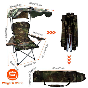 Portable Camping Chair with Adjustable Canopy - Lightweight Folding Design for Sunshade