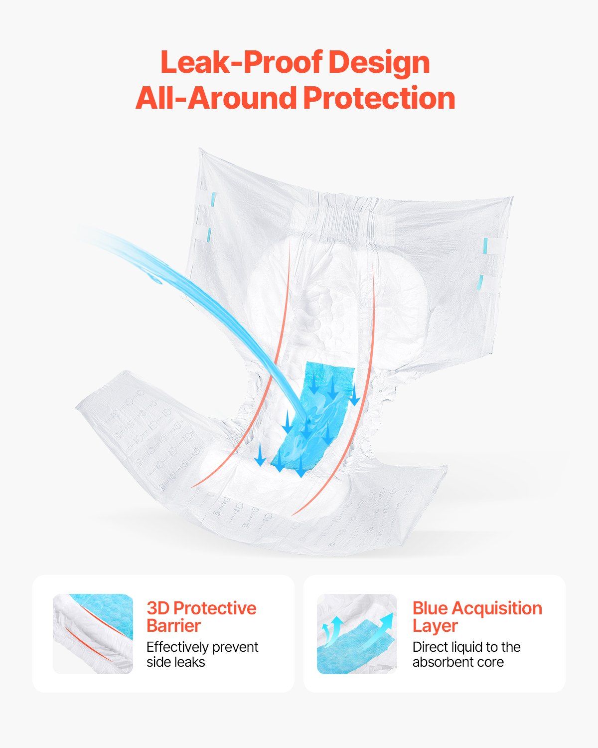 VEVOR Adult Briefs with Adhesive Tabs Incontinence Briefs for Men Women L Size