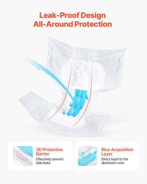 VEVOR Adult Briefs with Adhesive Tabs Incontinence Briefs for Men Women L Size