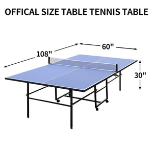 9ft Tennis Table Foldable & Portable Ping Pong Table Set for Indoor Games with Net, 2 Table Tennis Paddles and 3 Balls