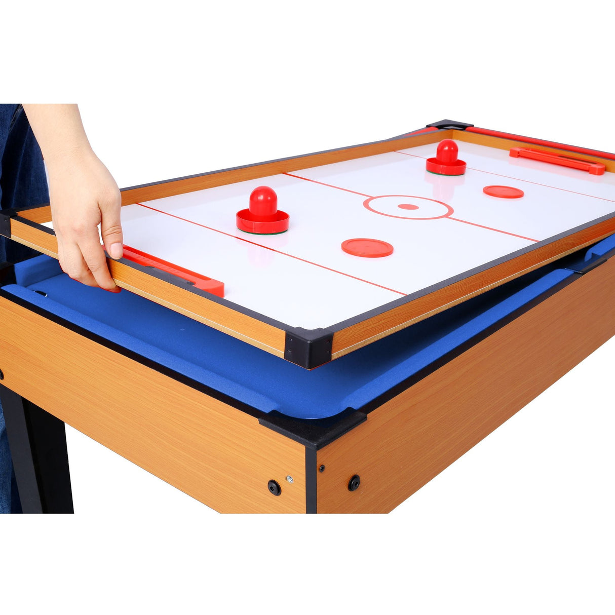 5-in-1 Multi-Game Table - Billiards, Push Hockey, Foosball, Ping Pong, and Basketball brown /blue