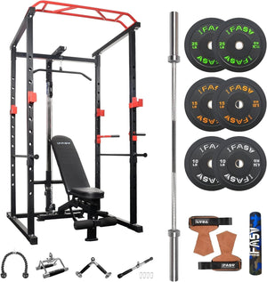 1000 lbs. capacity Multi-functional Power Cage, Home Adjustable Pullup Squat Rack Comprehensive Fitness Barbell Rack