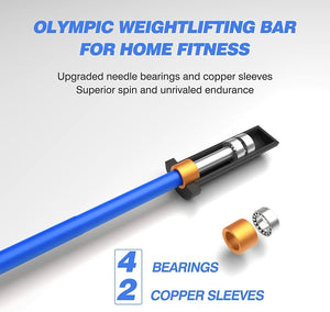 Blue Olympic Barbell Bar, 4Ft Solid Chrome Weight Bar with Bearings, 400Lbs Capacity Weightlifting Bar for Home Gym Workout Strength Training Squat, Suitable for 2-Inch Plates