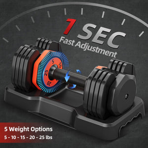 25LB 5 in 1 Single Adjustable Dumbbell Free Dumbbell Weight Adjust with Anti-Slip Metal Handle, Ideal for Full-Body Home Gym Workouts