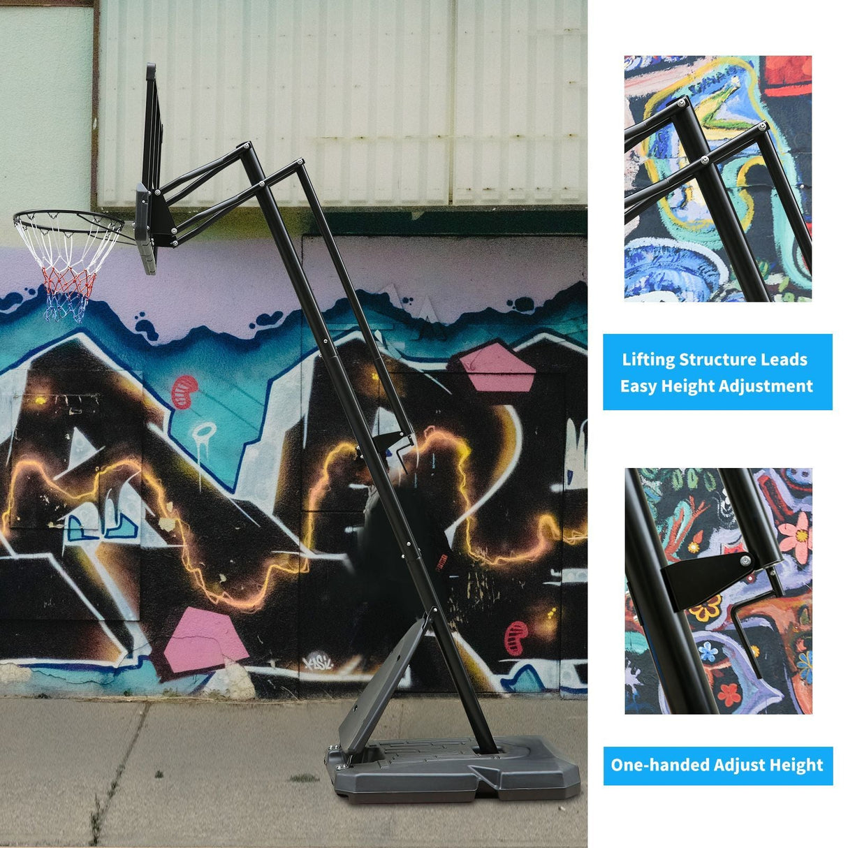 Versatile Portable Basketball Hoop - Height Adjustable 7.5 to 10ft with 44 Inch Backboard and Stable Base