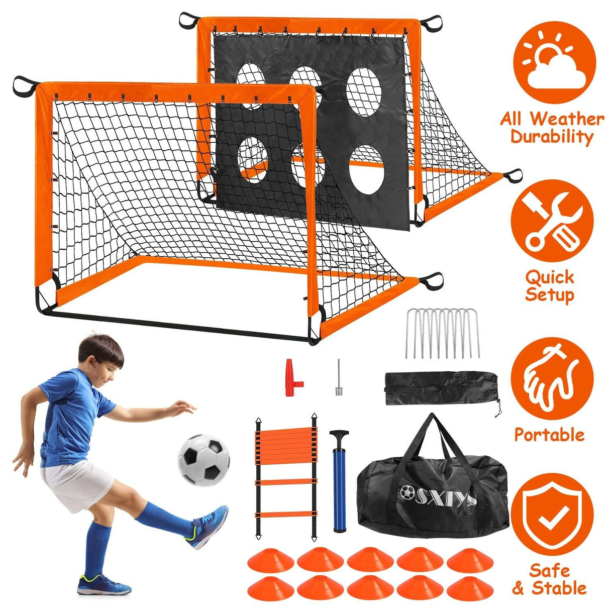 Portable Kids Soccer Training Goal Set with Pump, Cones, and Agility Ladder for Backyard Fun