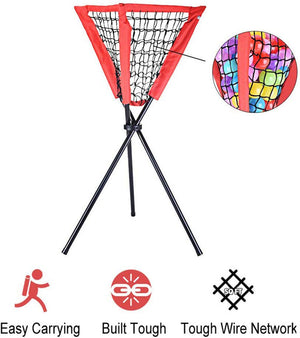 Portable Batting Movable Baseball & Softball Practice Ball Caddy Stands Foldable Pyramid Baseball Net Stand Training Softball net Tennis Ball