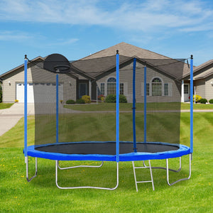 12FT Trampoline with Safety Enclosure and Ladder - Perfect for Kids and Adults, Includes Basketball Hoop