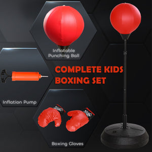 Qaba Punching Bag for Kids, Kids Punching Bag with Stand for 5-10 Year Old, Adjustable Kids Boxing Bag with Boxing Gloves, Boxing Set, Sports Toy for Boys & Girls