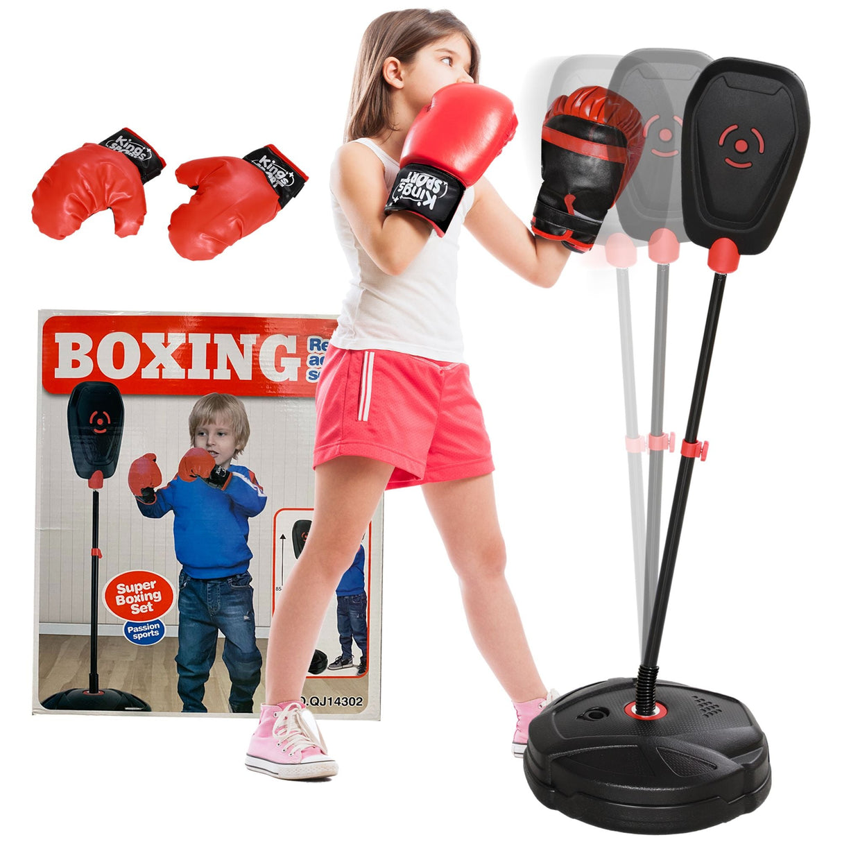 Qaba Punching Bag for Kids, Punching Bag with Stand, Boxing Gloves for 5-10 Year Old, Adjustable Kids Boxing Bag, Children Boxing Set, Sports Toy for Boys & Girls, Black