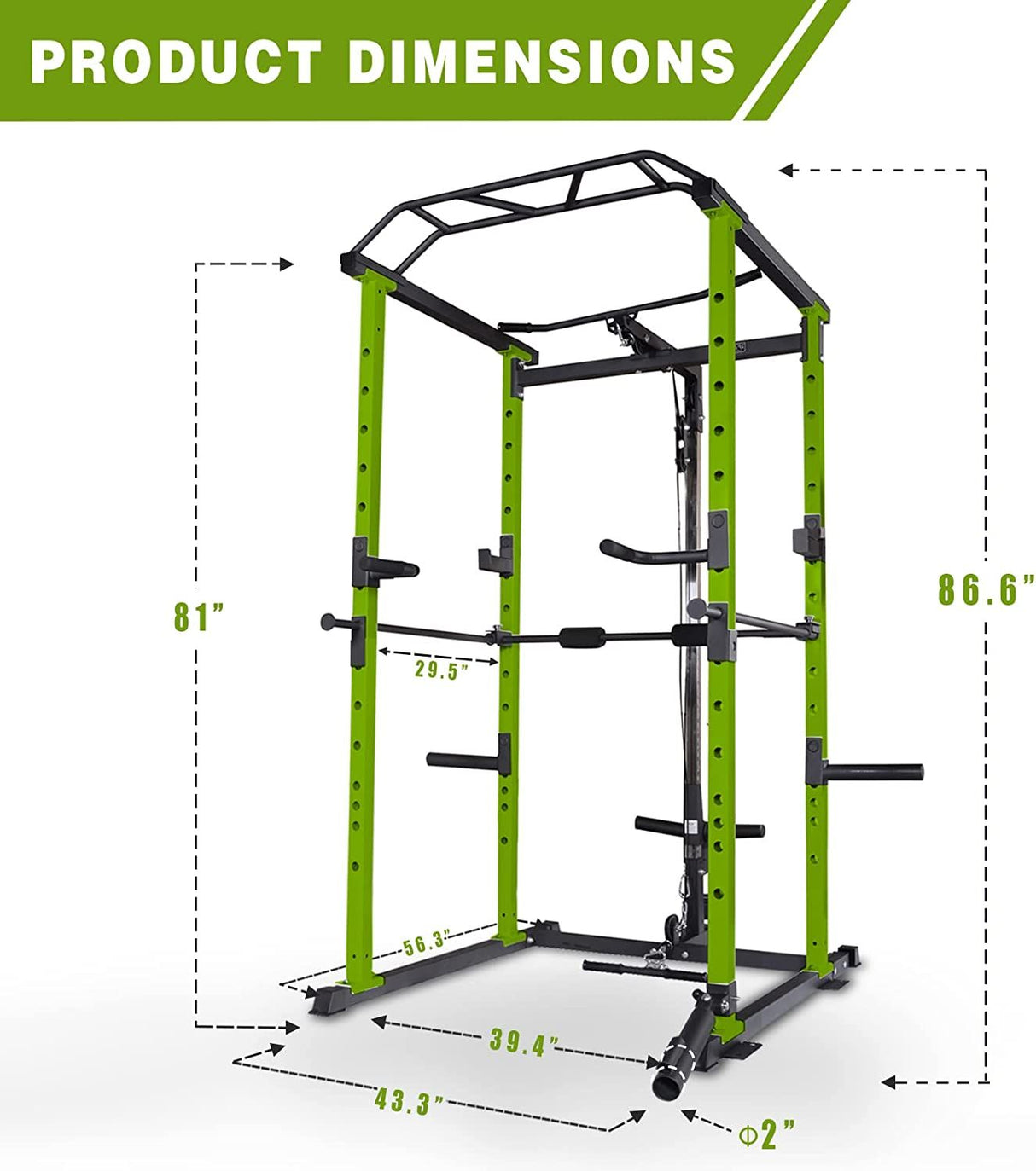 210lb Green Home Gym Set Multi-functional Power Cage, Home Adjustable Pullup power Rack 1000Lbs Capacity Comprehensive Fitness Barbell Rack