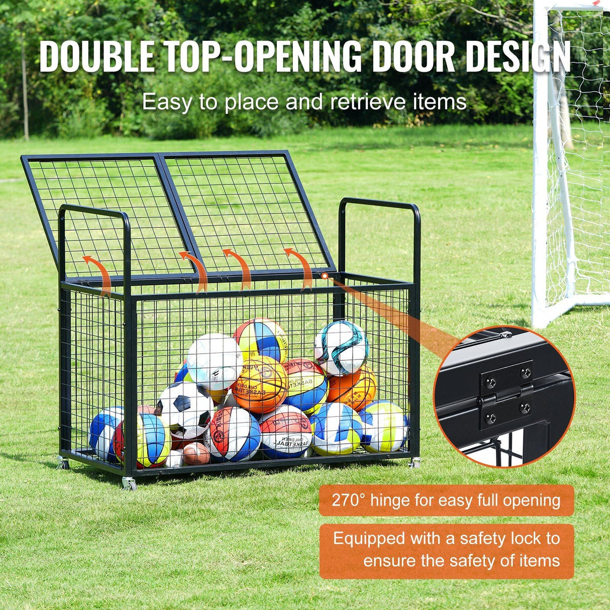 Heavy-Duty Lockable Sports Ball Storage Cart - Double Lid Organizer for Home and Gym