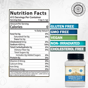 Himalayan White Salt by Pride Of India - 1lb - Rarest & Enriched W/84+ Natural Minerals- Low Sodium- Mineral Rich Nutrition and Enhanced Taste- Healthier Table Salt Substitute