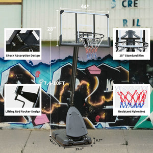 Versatile Portable Basketball Hoop - Height Adjustable 7.5 to 10ft with 44 Inch Backboard and Stable Base