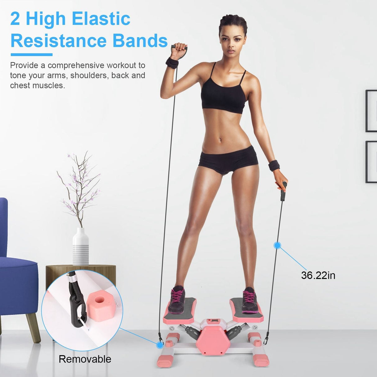 stepper machine, Mini Stepper Stair Stepper with Resistance Bands Quiet Workout Stepper with Digital Timer Max 330.7LBS Load for Home