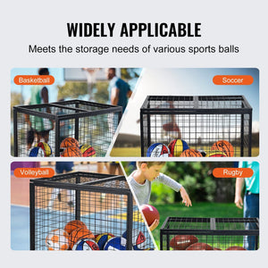 Heavy-Duty Sports Ball Storage Cart with Lockable Basketball Cage and Double Lids