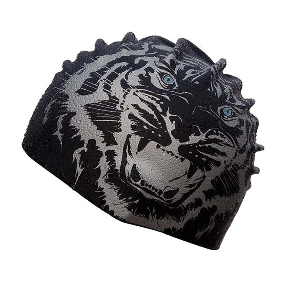 Black Tiger Print Swim Caps Waterproof Swimming Cap, Black, 2 Pack Solid Color