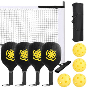 Portable Pickleball Net Set 22ft Regulation Size Net Pickle Ball Net System with 4 Pickleballs 4 Paddles Carrying Bag for Driveway Backyard