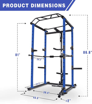 1000 lbs. capacity Blue Multi-functional Power Cage, Home Adjustable Pullup Squat Rack Comprehensive Fitness Barbell Rack